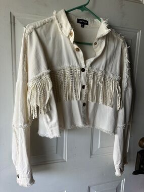 Ivory Fringe Cropped Jacket